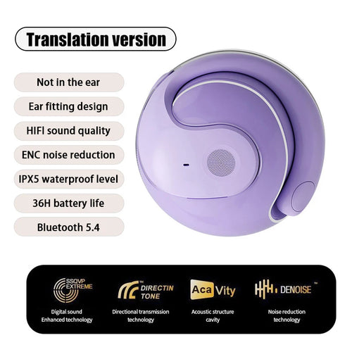 Bluetooth 5.4 Earphones Ear Hook TWS Wireless Translation Device Voice