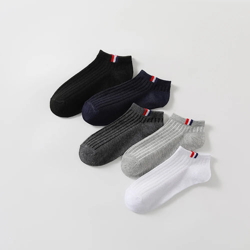 5 Pairs Men Short Socks With Fashionable Versatile Stripes That Absorb