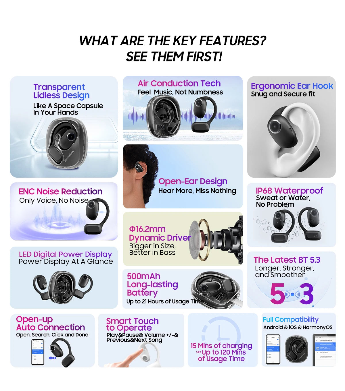 Blackview Airbuds 100 IP68 Waterproof Wireless Headset Touch Control