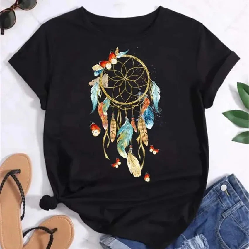 Feather Dreamcatcher Women Fashion T Shirt Harajuku Graphic Tees Shirt