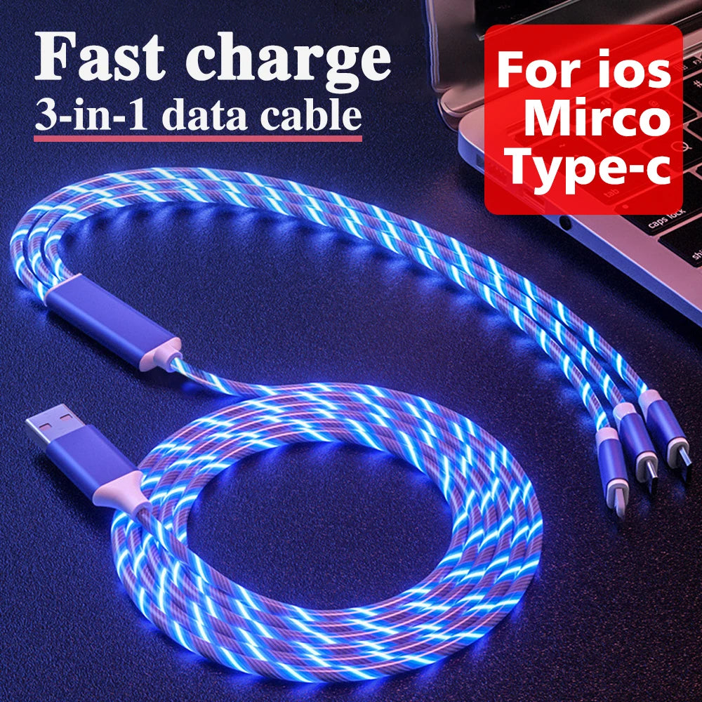 3 In 1 66W Fast Charging Data Cable For Android iOS Type-C 1.2M 2M