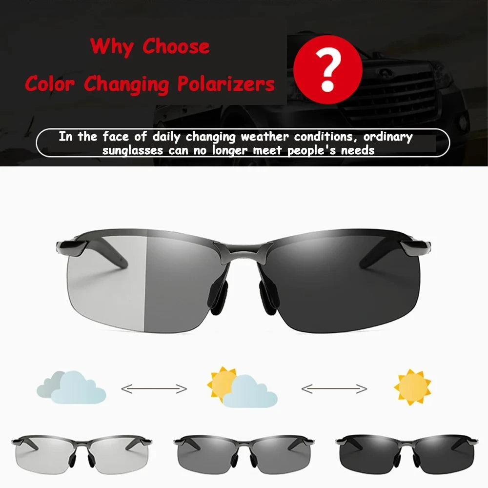 Photochromic Sunglasses Men Polarized Driving Chameleon Glasses Male