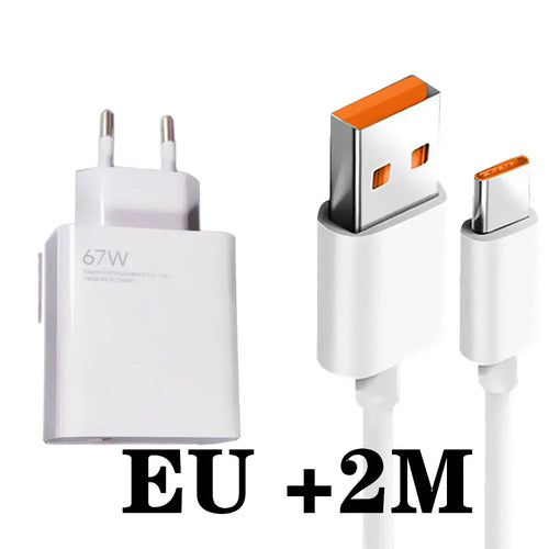 Original Xiaomi 67W Turbo Fast Charger EU Plug 6A Type C Cable For Mi