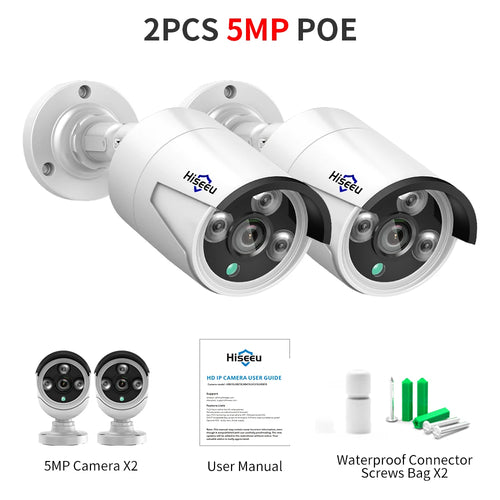 Hiseeu 4MP 5MP POE IP CCTV Camera ONVIF Audio H.265  Video Waterproof