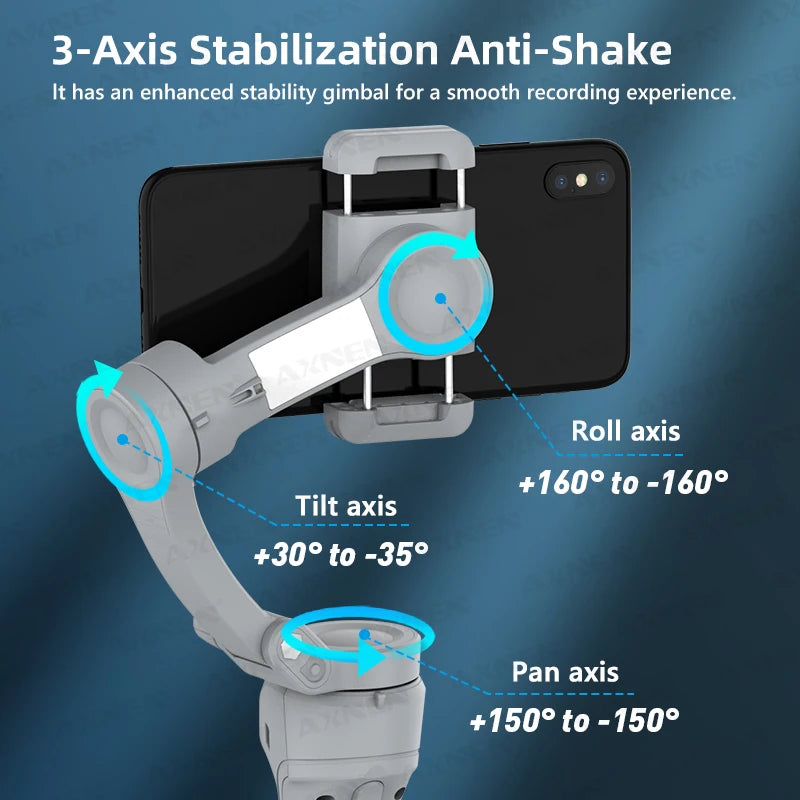 AXNEN HQ6 Gimbal for Smartphone, 3-Axis Handheld Gimbal, with Smart