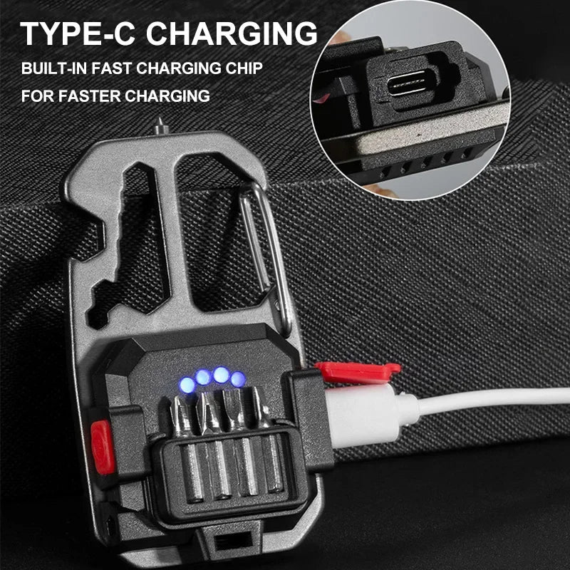 COB Keychain Work Light with Battery Display 8Mode Rechargeable High