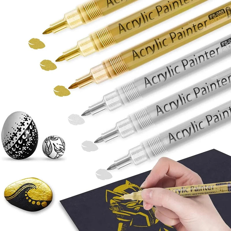 3Pcs/set Acrylic Markers Paint Pen Black/White/Gold/Silver for Rock