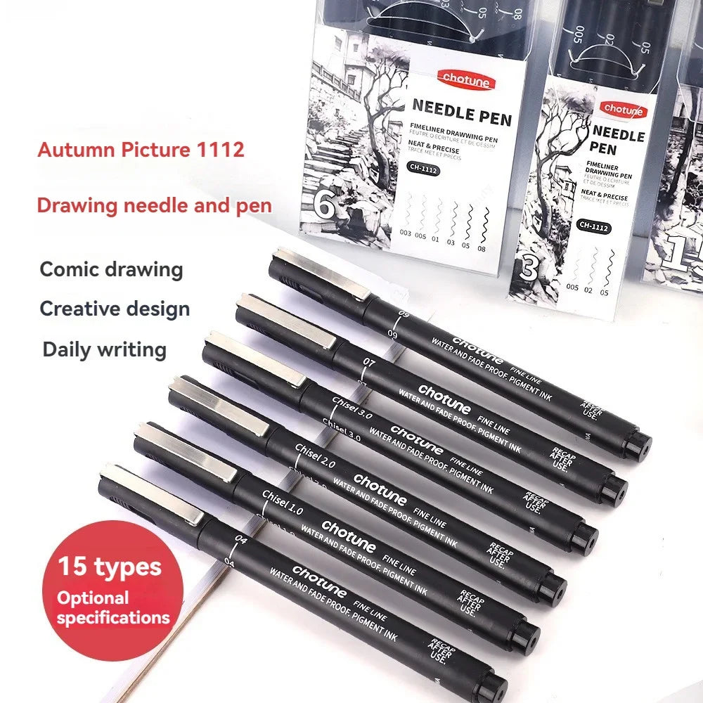 Black Micro Pens,15 Sizes,Waterproof Archival Ink,Fine Point Pen for