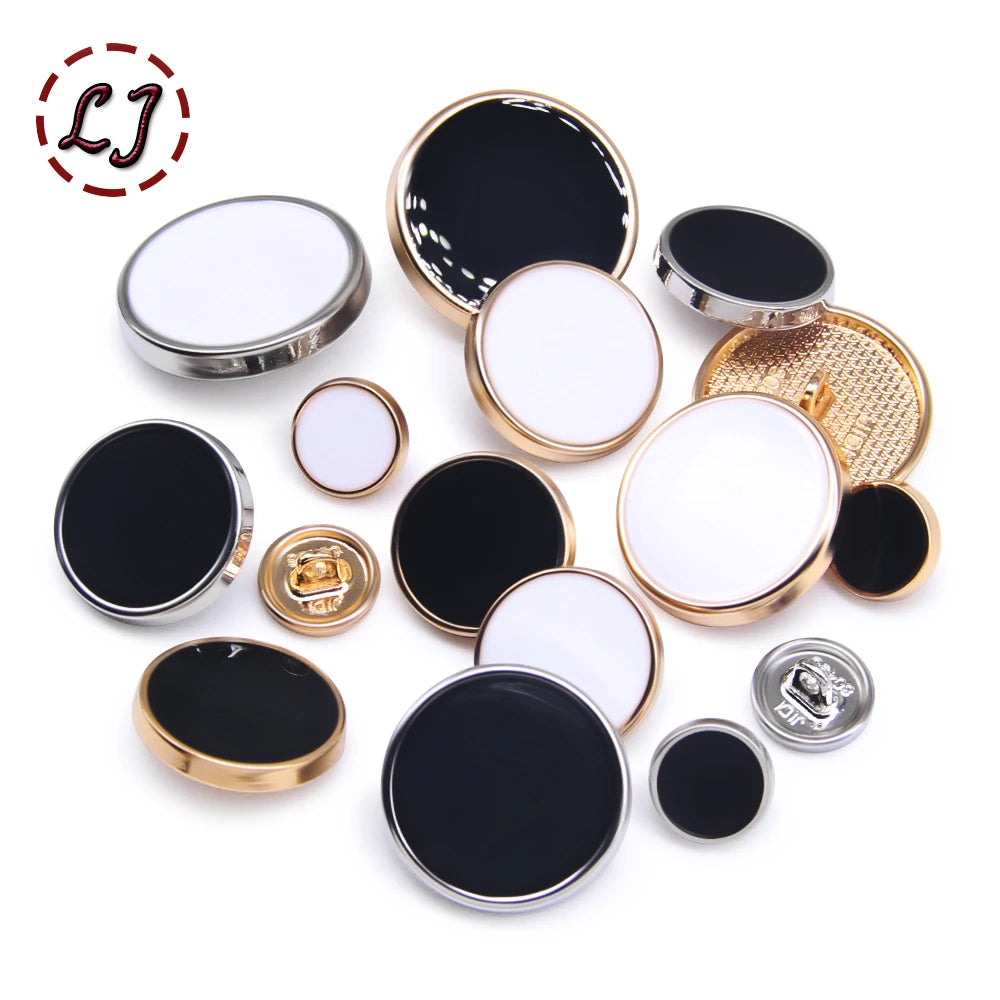 New 10pcs Golden Silver Metal Black White Sewing Buttons For Women Men