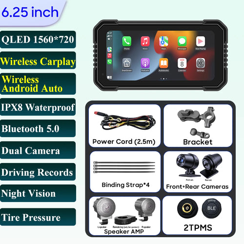 6.25 inch Motorcycle Navigation Screen 1560*720 Wireless CarPlay
