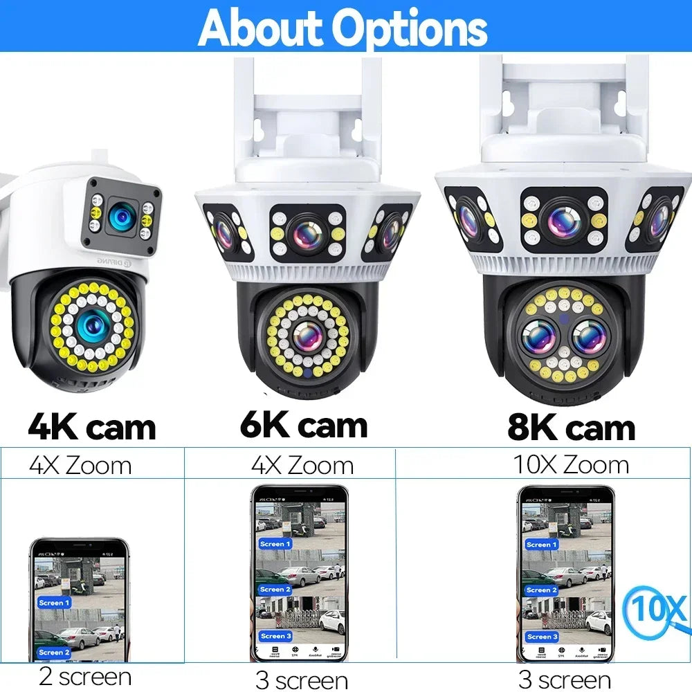 New 8K WiFi Camera Outdoor 10X Zoom Three Screen PTZ Video