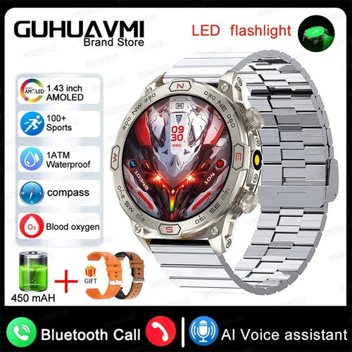 2024 For Xiaomi Outdoor Military Flashlight GPS Smart Watch Man AMOLED