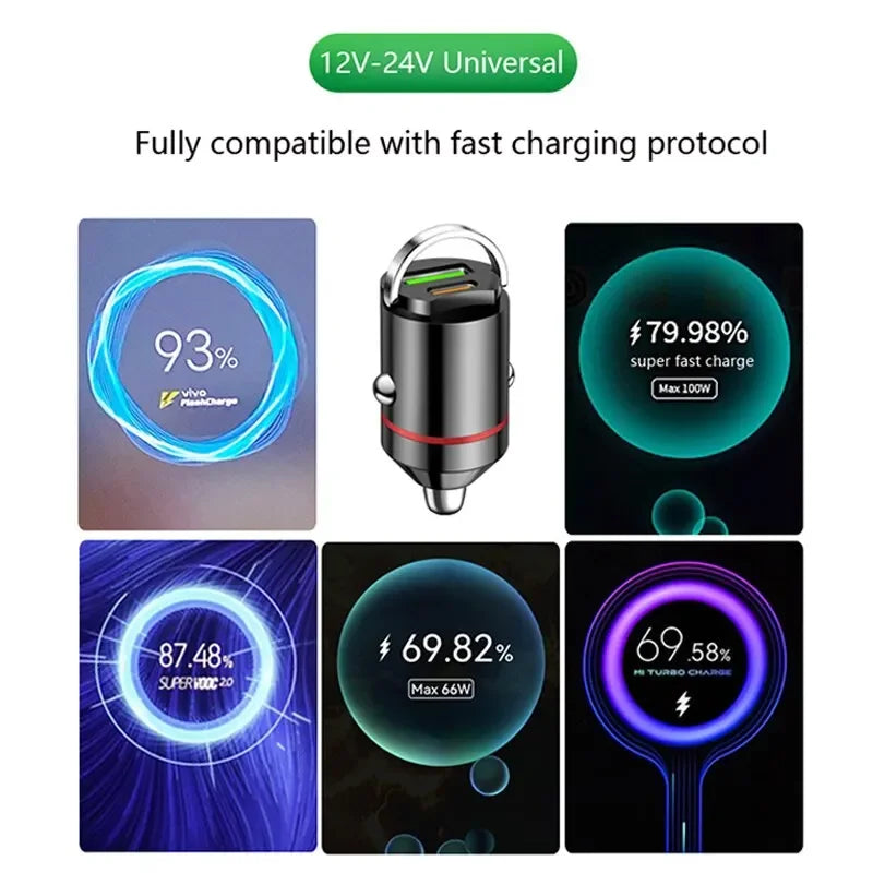 New Car Pull Ring Car Charger PD+usb Fast Charge Mini Hidden 66W Flash