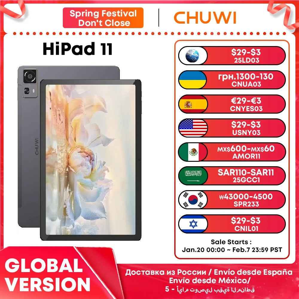 CHUWI HiPad 11 Tablet 10.95inch 1920x1200 FHD 4G LTE Unisoc T616 6GB