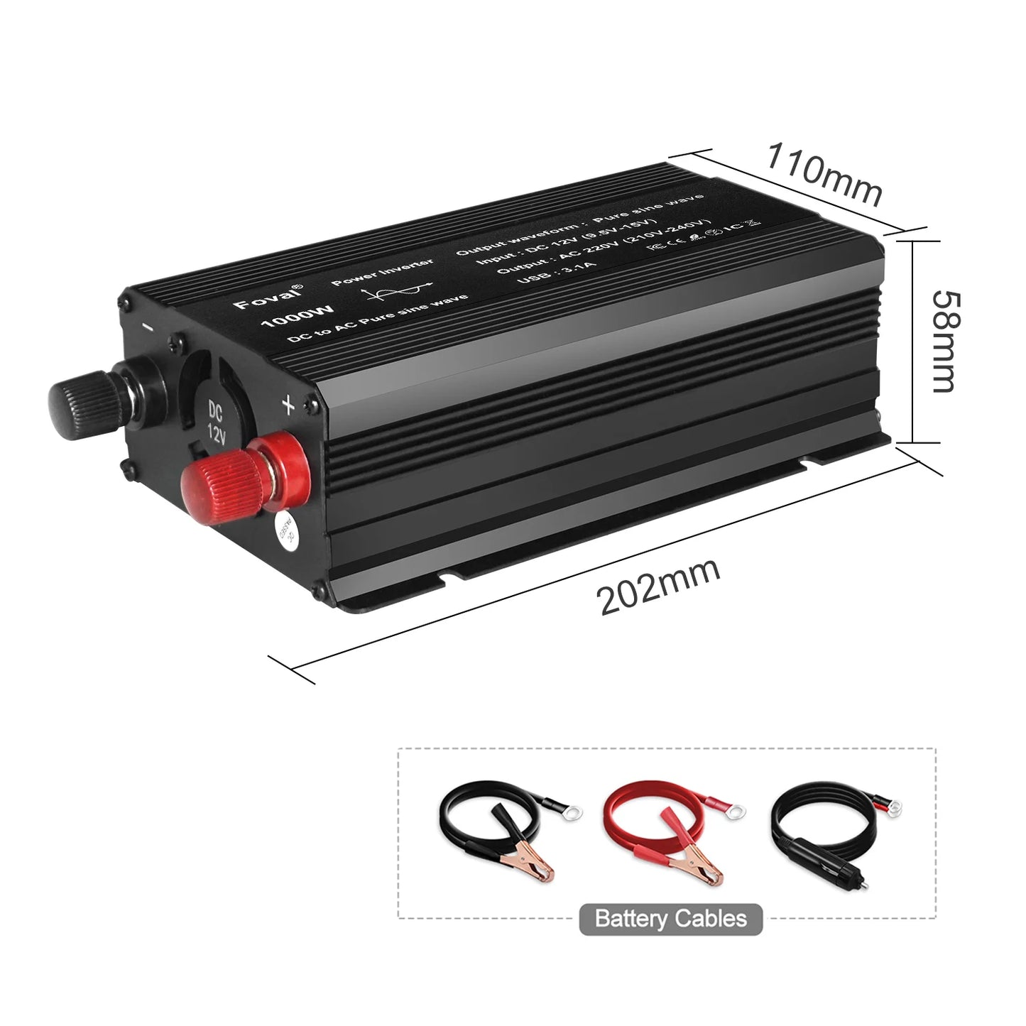 Pure Sine Wave 1000W 1500W 2200W 2600W DC 12V To AC 220V Car Power