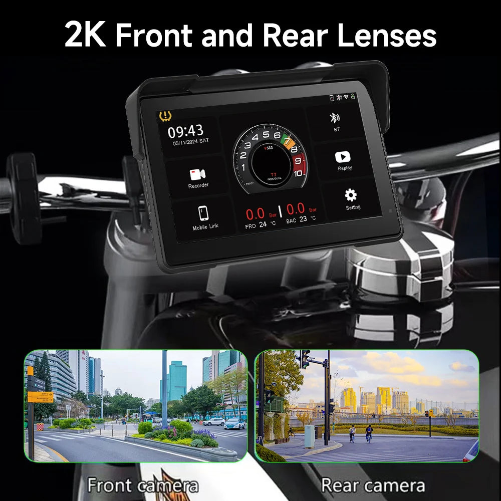 7'' Motorcycle DVR GPS navigator Dash Cam Wireless Carplay Android