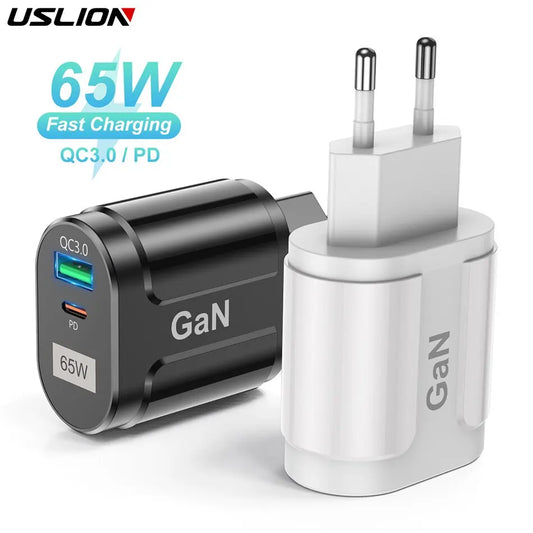 USLION 65W GaN USB C Charger Quick Charge Korea EU US Plug PD USB-C