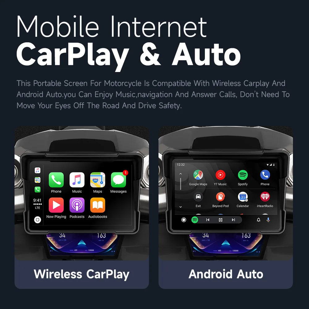 JIUYIN 5Inch Motorcycle Wireless Apple Carplay Android Auto Portable
