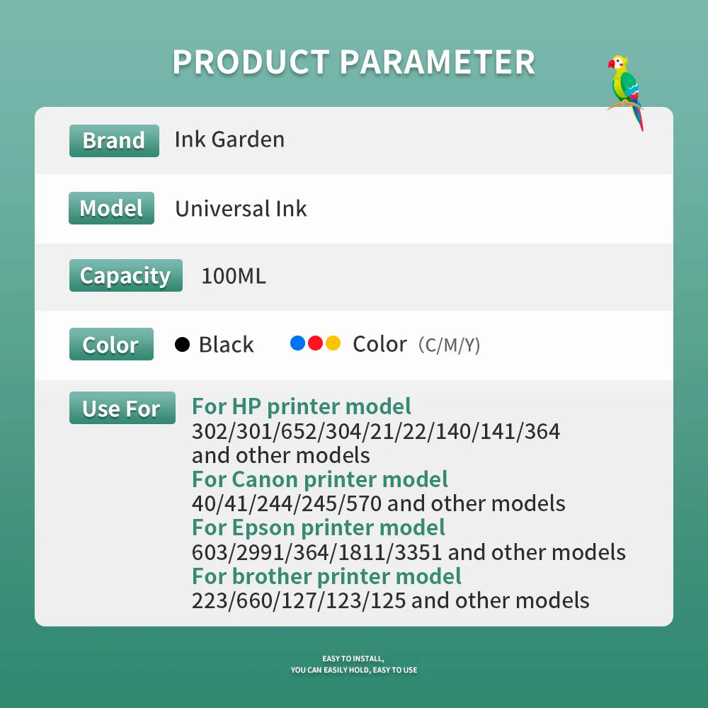 Universal Printer Ink 100ML Refill CISS kit Compatible For HP Canon