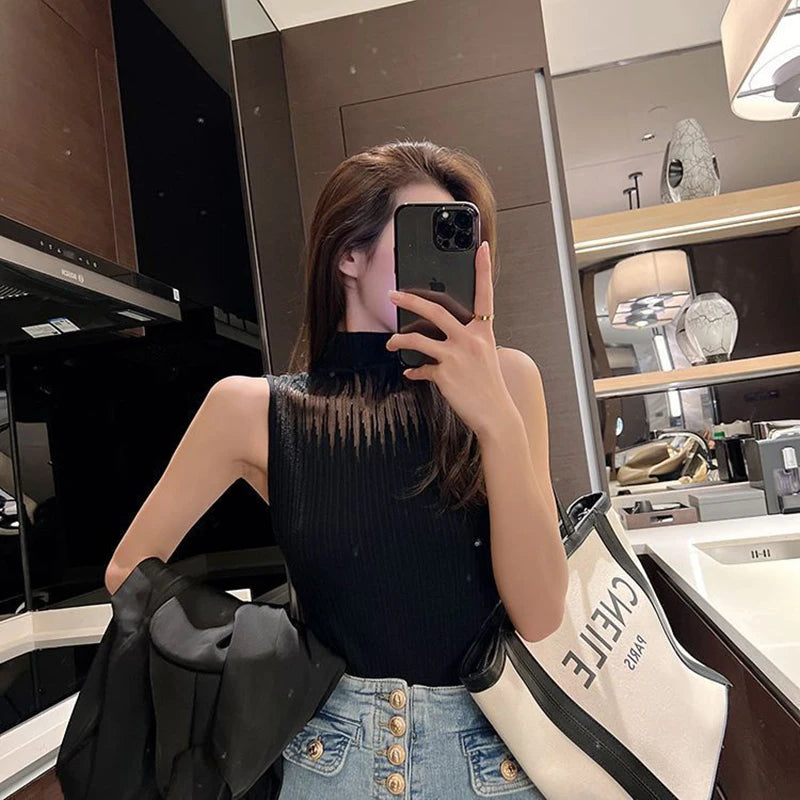 New Women's Summer Fashion Thin Knitted Undershirt Sleeveless Pullover