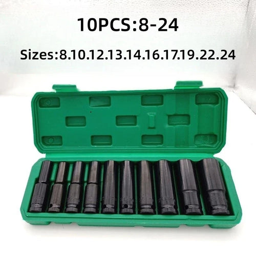 10pcs 1/2" Drive Deep Impact Socket Set Drive Metric Wrench Socket