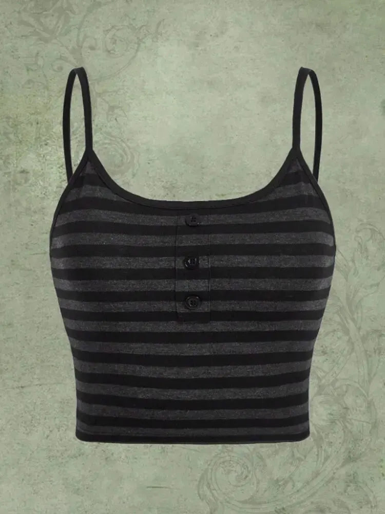 Goth Punk Striped Button Cami Top Women Summer Y2K Clothes Grunge High