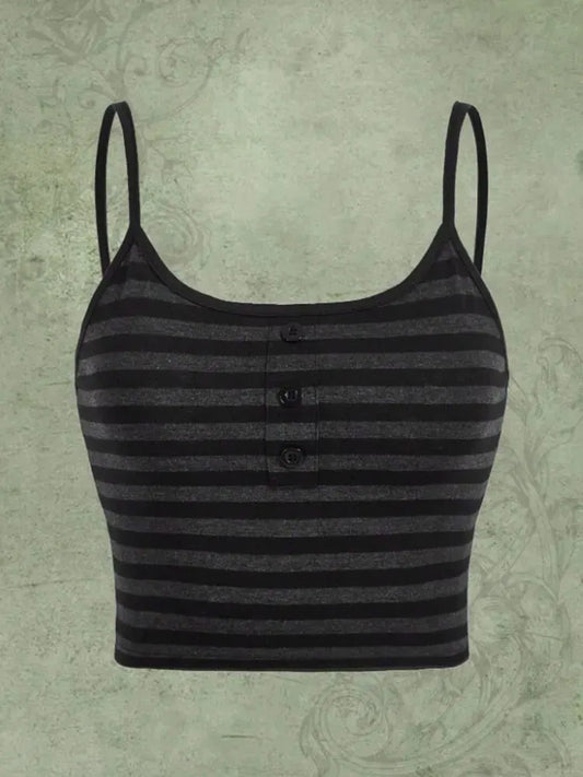 Goth Punk Striped Button Cami Top Women Summer Y2K Clothes Grunge High