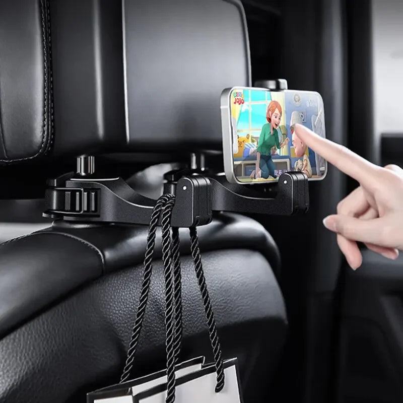 Car Headrest Hook & Phone Holder Seat Back Hanger for Rear Seat Cradle