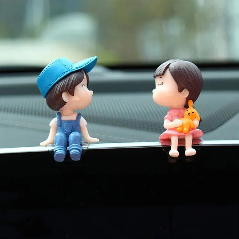 Car Ornaments Cute Cartoon Couples Action Figure Figurines Balloon