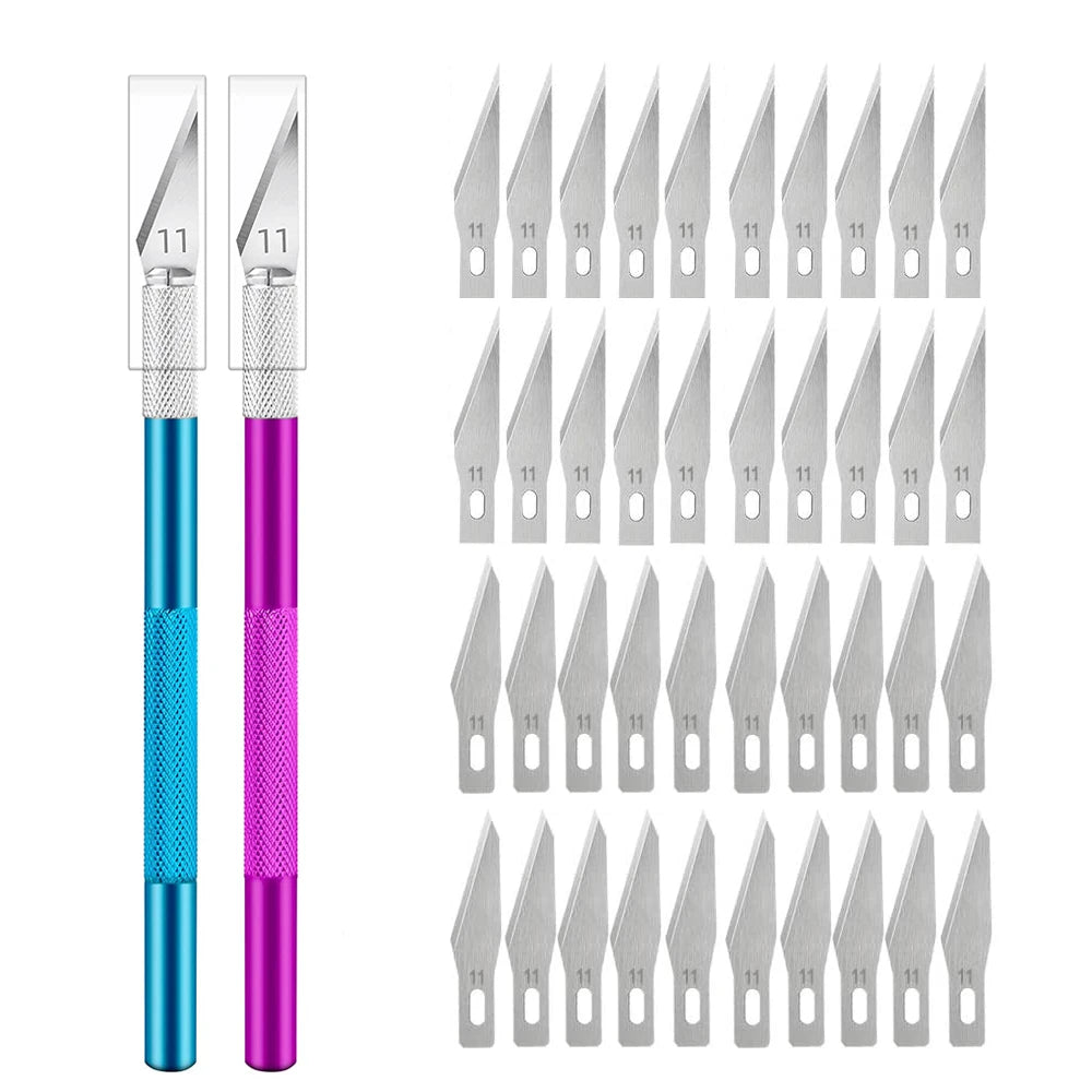 Engraving Non-Slip Metal Knife Kit + 40/10pcs #11 Blades Cutter Craft