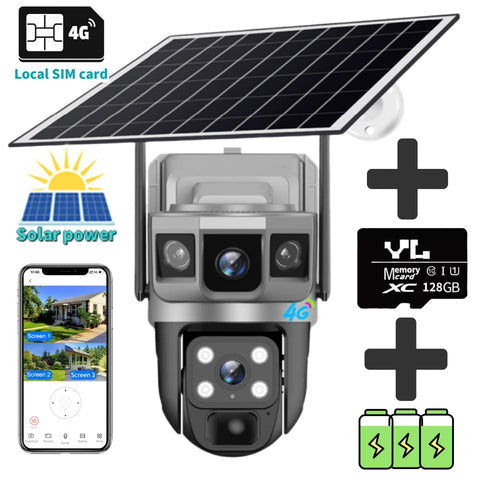 V380Pro Solar Camera 4G Sim Card Camera Triple Screen WiFi Network