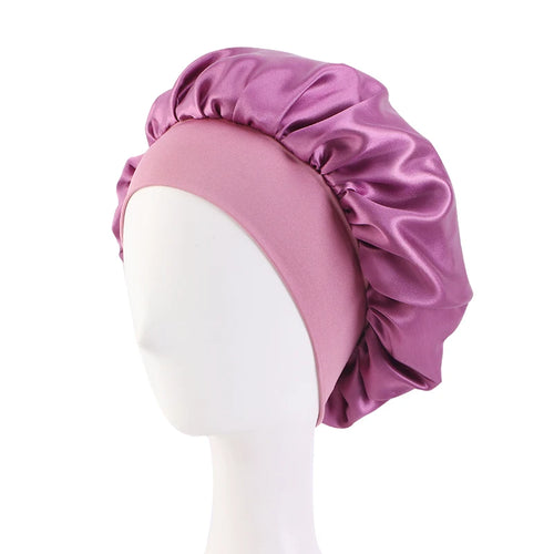 New Women's Satin Solid Wide-brimmed Sleeping Hat Unisex Head Wrap