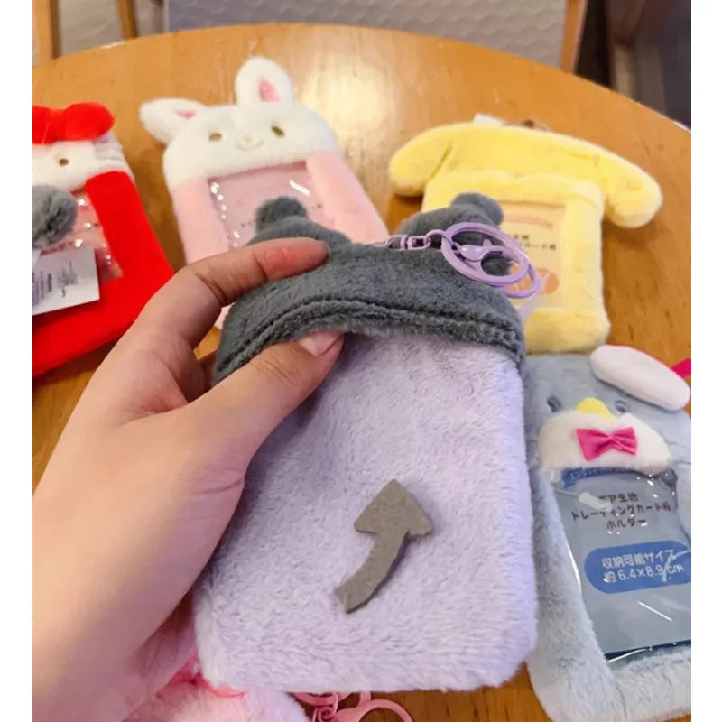 Cute Cartoon Kuromi Plush Card Case Keychain Hello Kitty Melody Card