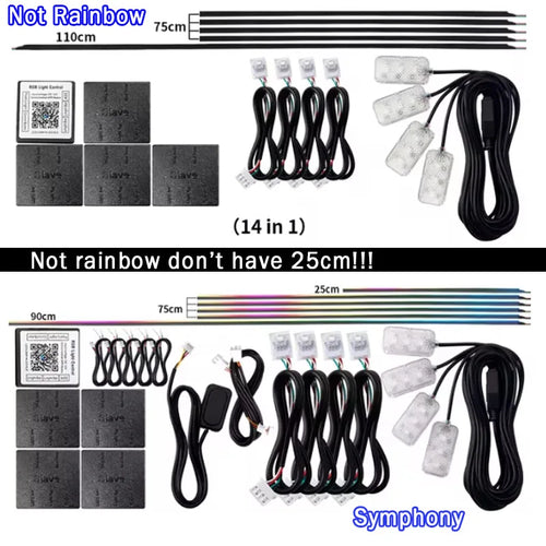 6/10/14/18 in 1 Led Car Ambient Lights RGB 213 64 Color Acrylic Strips