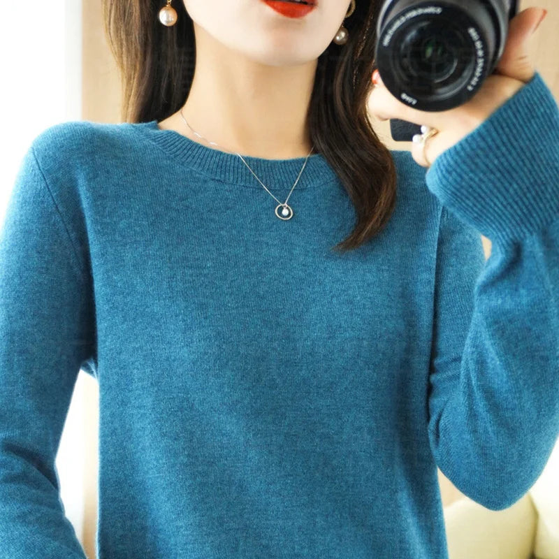 Autumn And Winter Cashmere Sweater Women's Crew Neck Pullover Casual