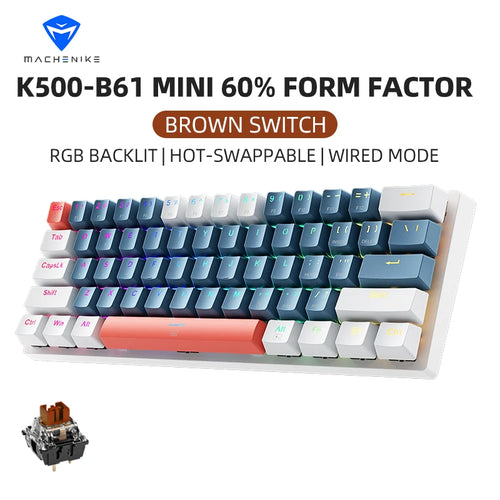 Machenike K500-B61 Mini Mechanical Keybaord 60% Form Factor 61Keys