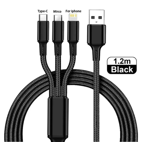 3 IN 1 USB Cable Micro USB Type C Charger Cable Multi Usb Port Fast