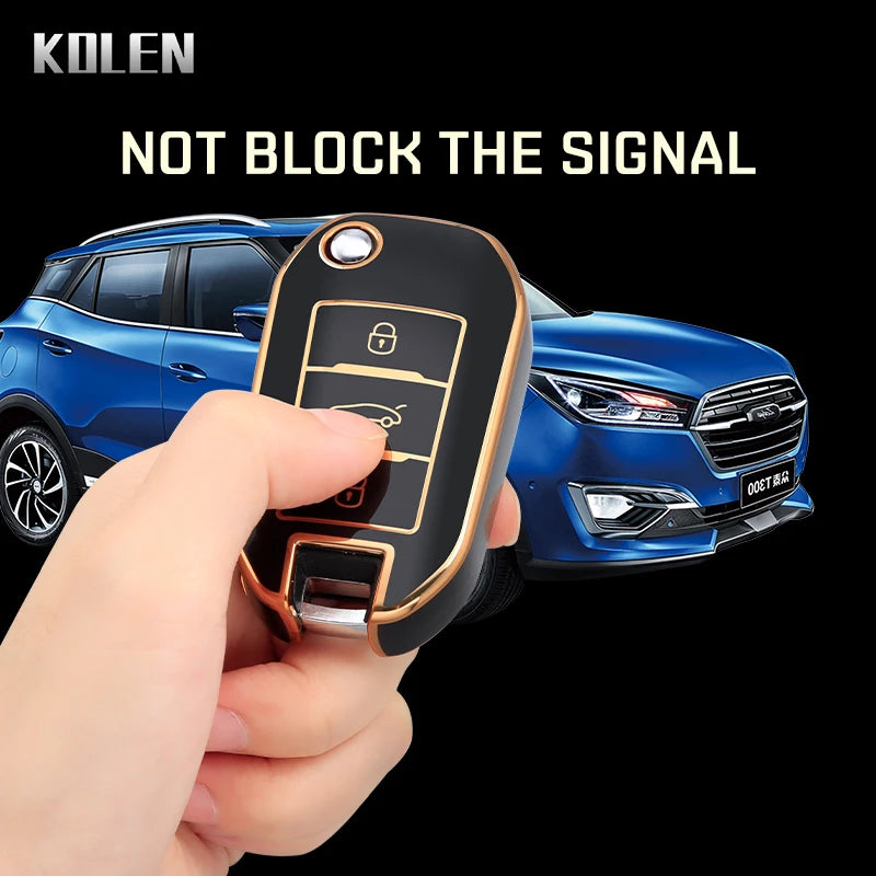 New TPU Car Flip Key Case Cover Shell For Peugeot 208 308 408 508 2008