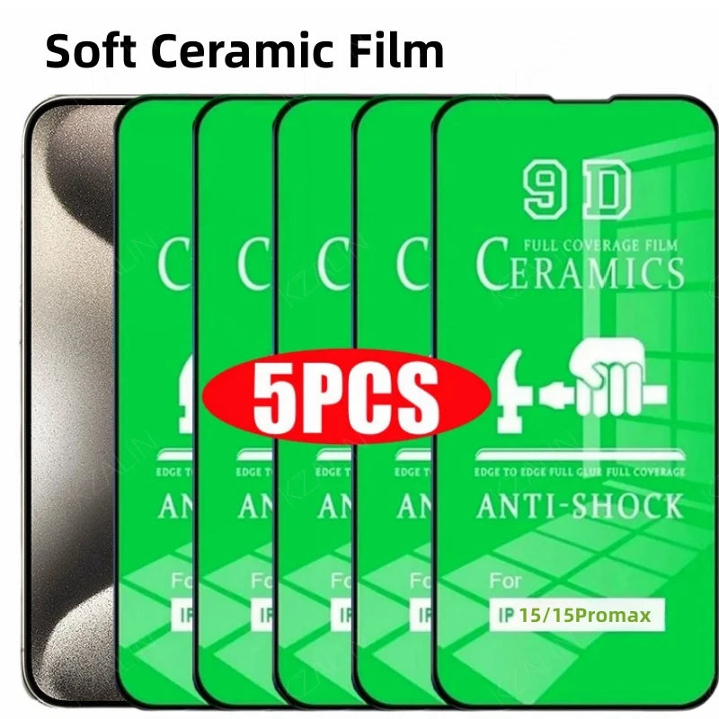 5PCS HD Soft Ceramic Film For IPhone 15 Pro Max 16ProMax Full Cover