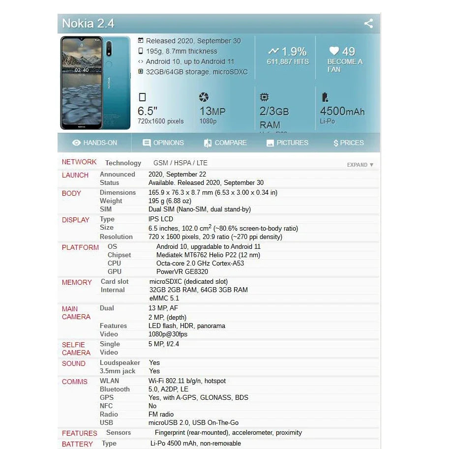 LCD For Nokia 2.4 LCD Display Touch Screen Digitizer Assembly TA-1277