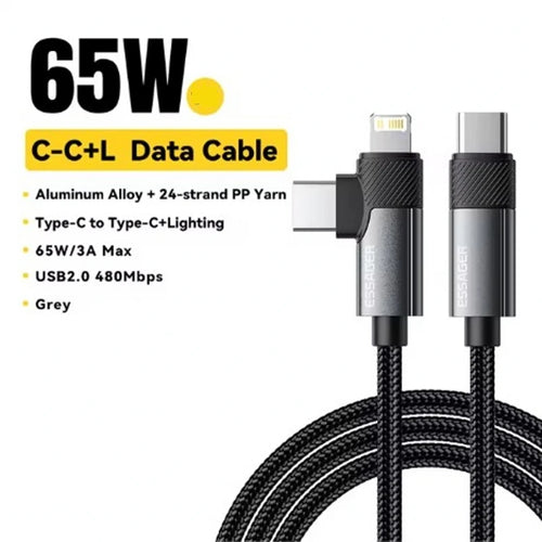 Essager 2 in 1 USB Type C Cable 65W PD Fast Charging Wire Type C To