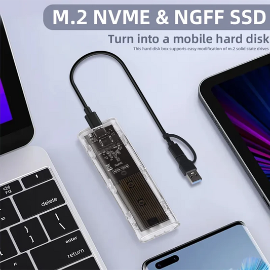 M.2 NVME PCIe NGFF SATA Dual Protocol SSD Case Clear USB Type C 10Gbps