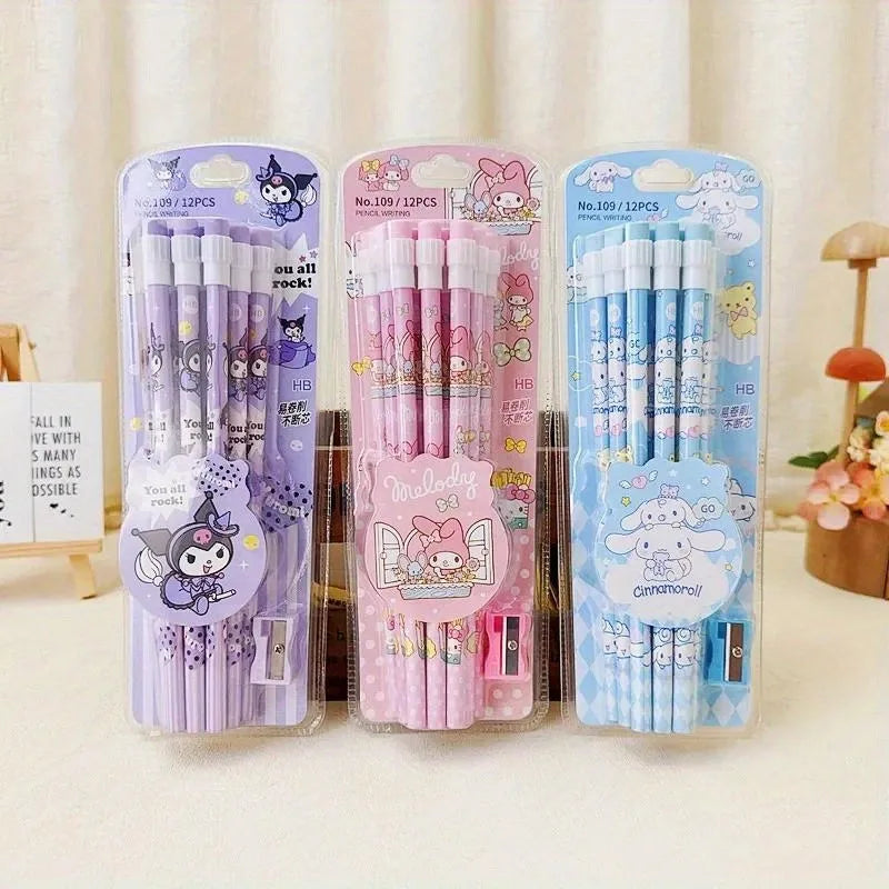 12pcs Sanrio Cinnamoroll Kuromi Cute Cartoon HB Pencils, 12 Pencils &