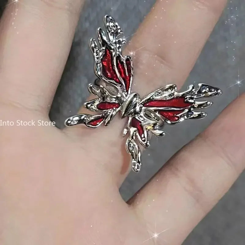 Vintage Red Enamel Cross Open Rings For Women Men Punk Hip Hop