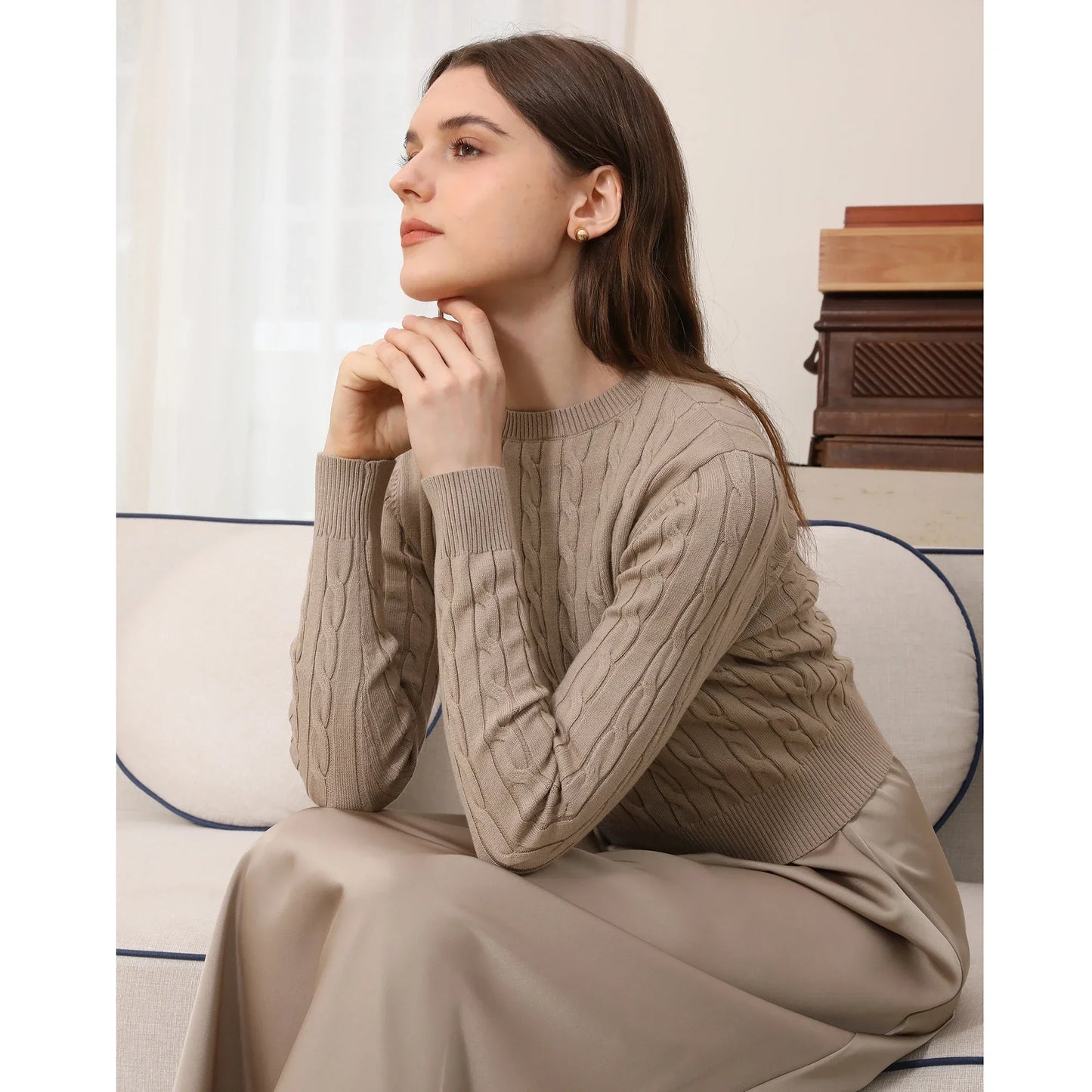 AP Women 2025 Autumn and Winter Cableknit Sweater Soft Casual Five