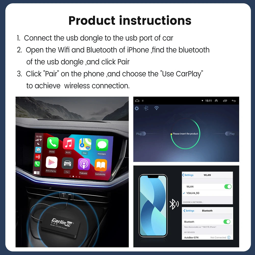 CarlinKit Wred & Wireless Android Auto & CarPlay Dongle Car USB