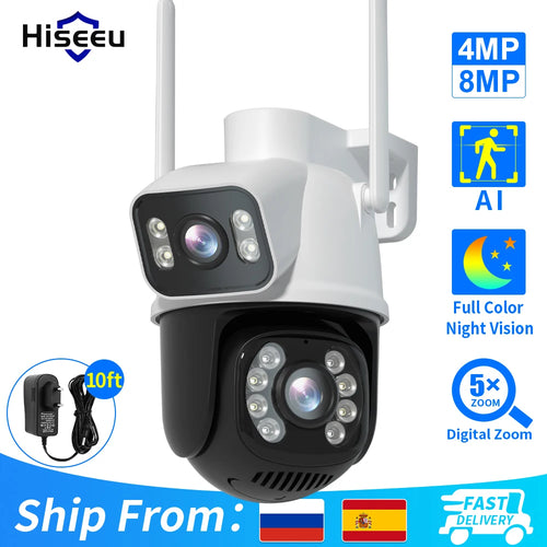Hiseeu 8MP 4K PTZ Wifi Camera with Dual Lens Dual Screens AI Human