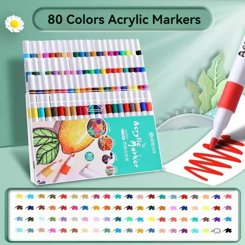 12-80 Colores Set Acrylic Paint Art Marker Pen Rock Painting for Kids
