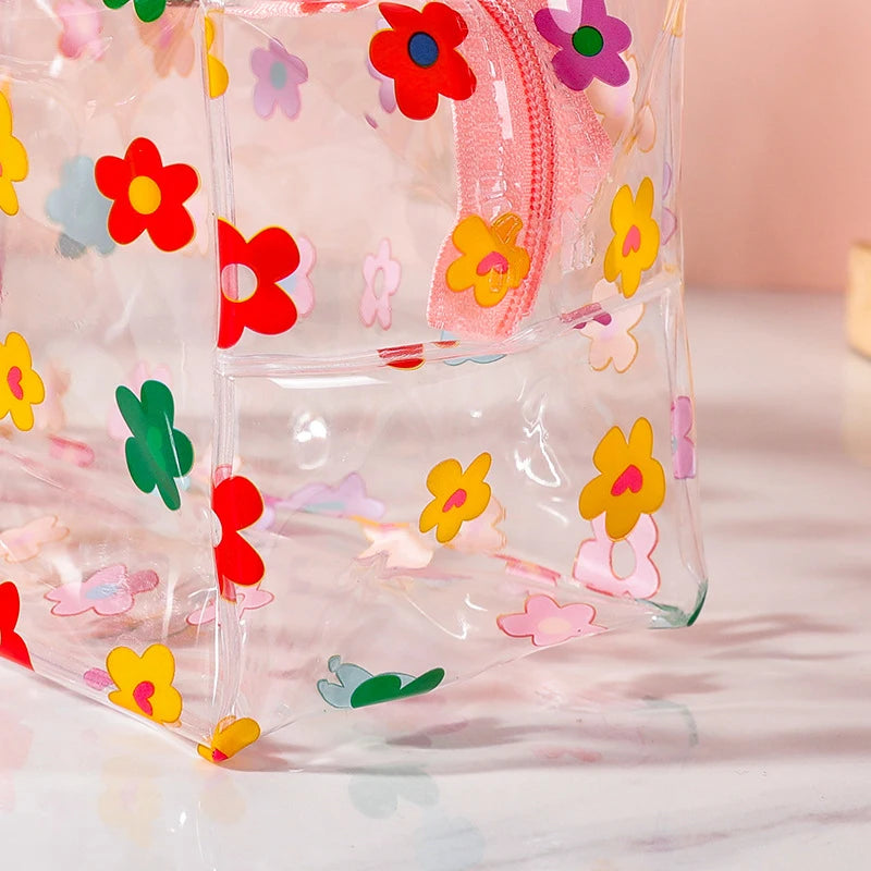 Cute Flower Transparent Pencil Case PVC Pencil Bag Large Capacity