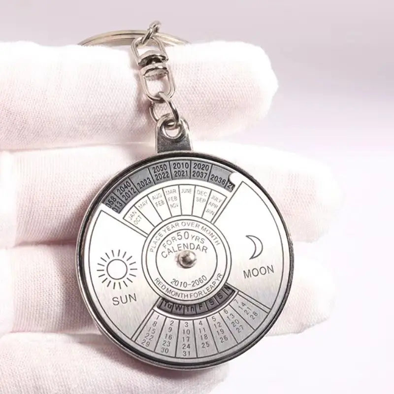 50 Years Perpetual Calendar Keychain Silver Alloy Keyring Key